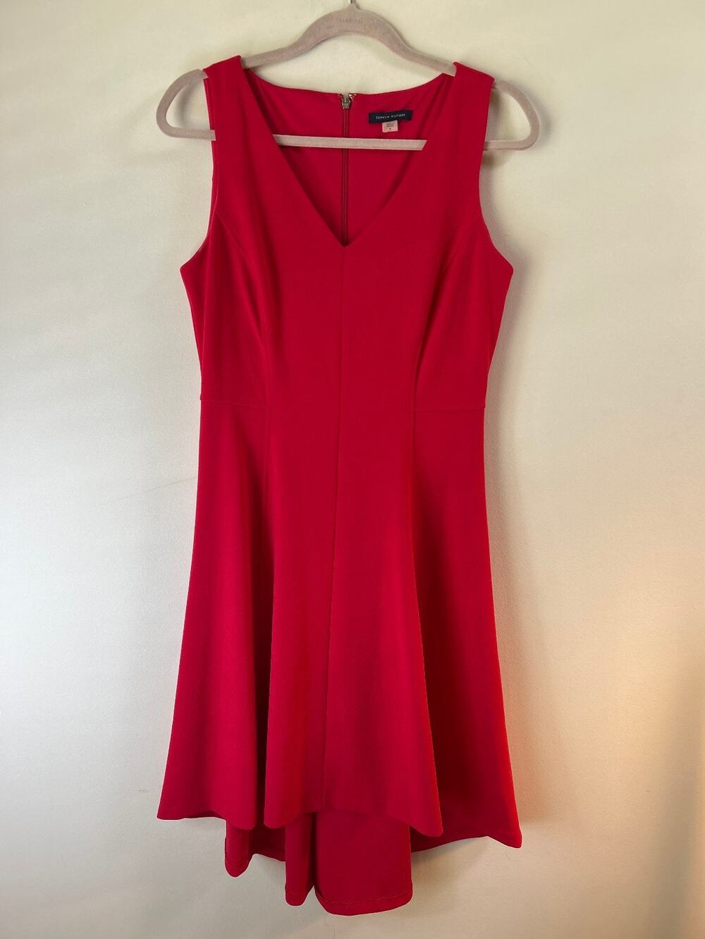 Tommy Hilfiger Red Fit Flare Dress Women's Size 8 Sleeveless V-Neck Midi